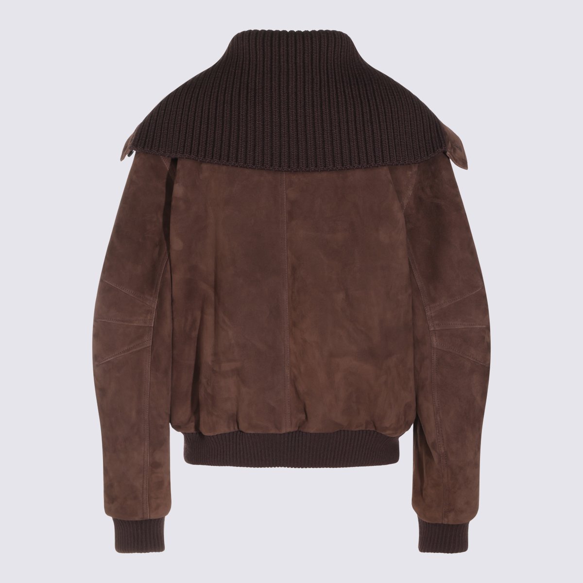 The Attico Rich Brown Suede Jacket with Ribbed Collar Zwart