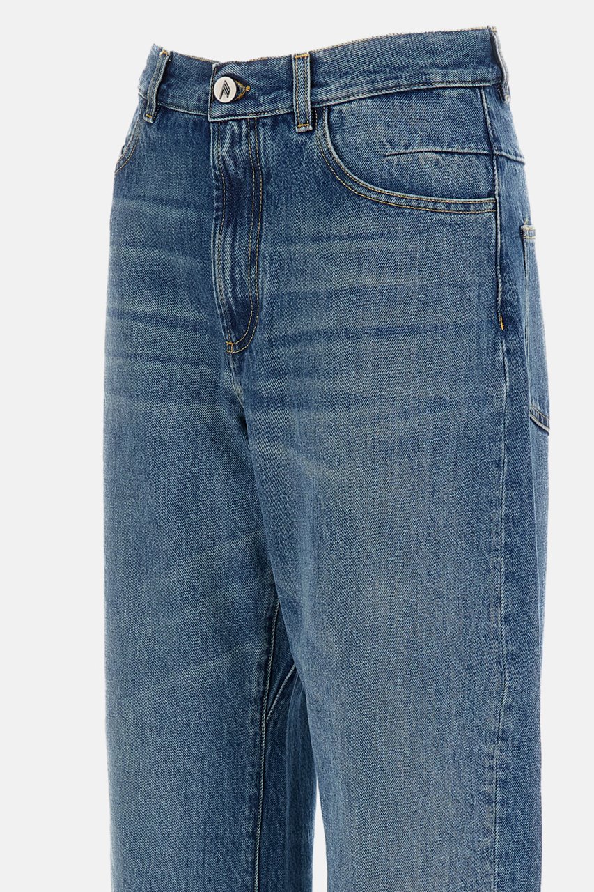 The Attico Barrel-Cut Denim Jeans with Adjustable Back Strap Blauw
