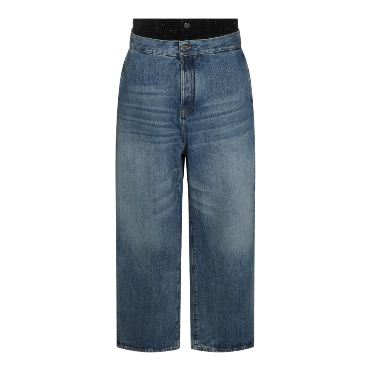 The Attico High-Waisted Cropped Jeans with Wide Waistband Blauw