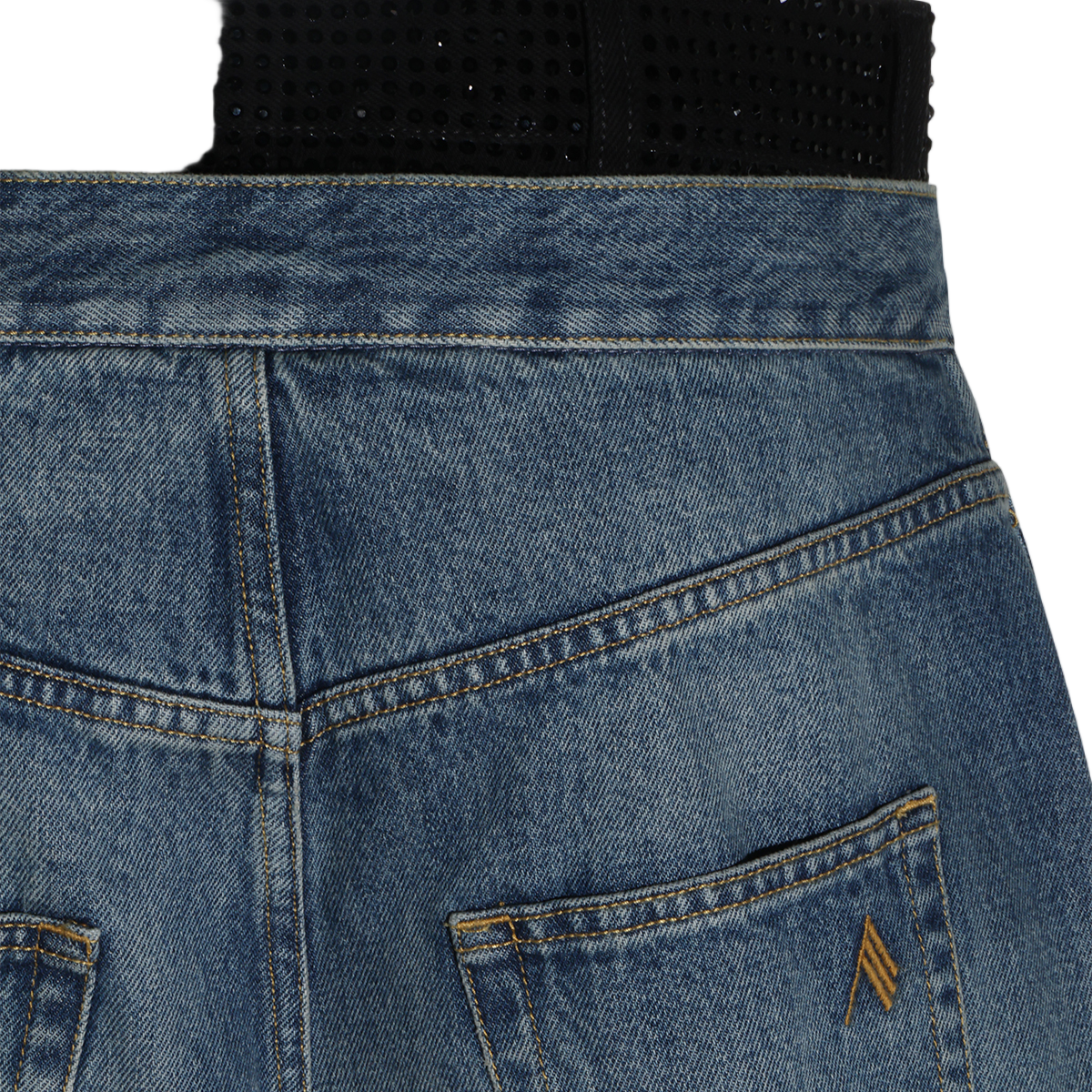 The Attico High-Waisted Cropped Jeans with Wide Waistband Blauw