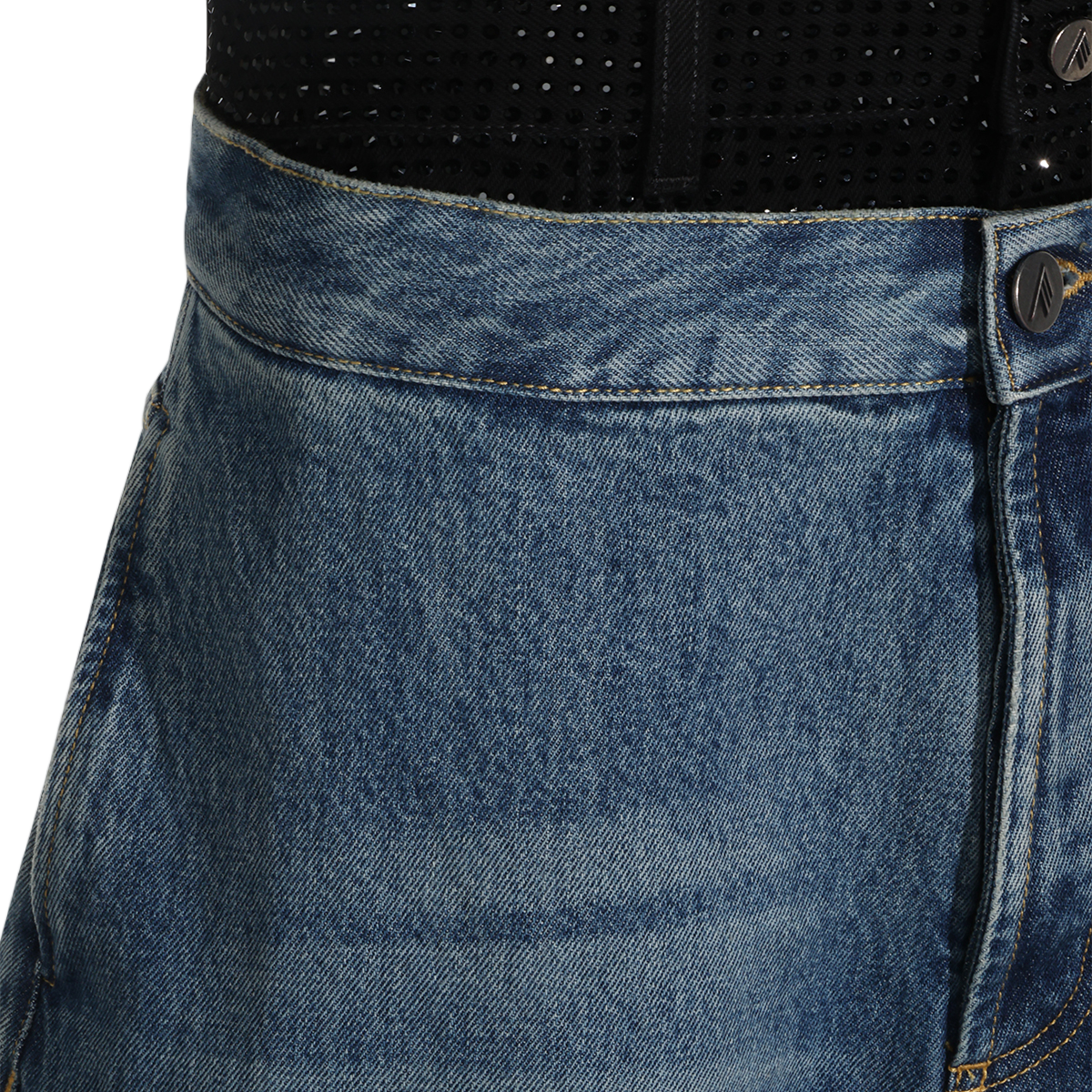 The Attico High-Waisted Cropped Jeans with Wide Waistband Blauw