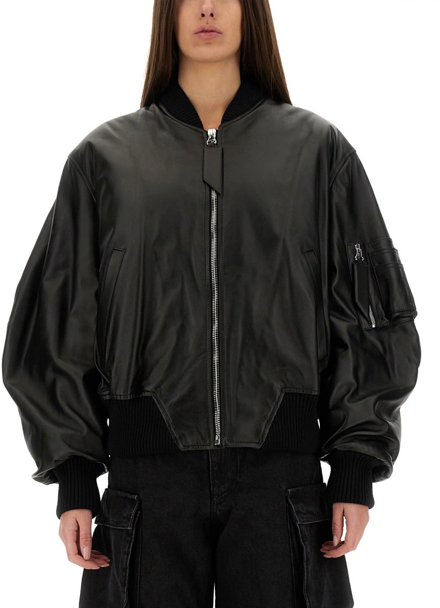 The Attico LEATHER BOMBER JACKET Zwart