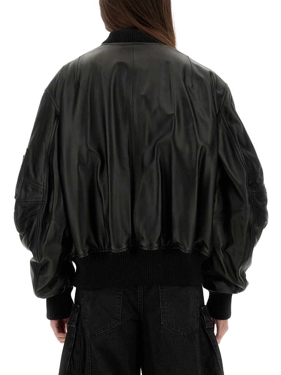 The Attico LEATHER BOMBER JACKET Zwart