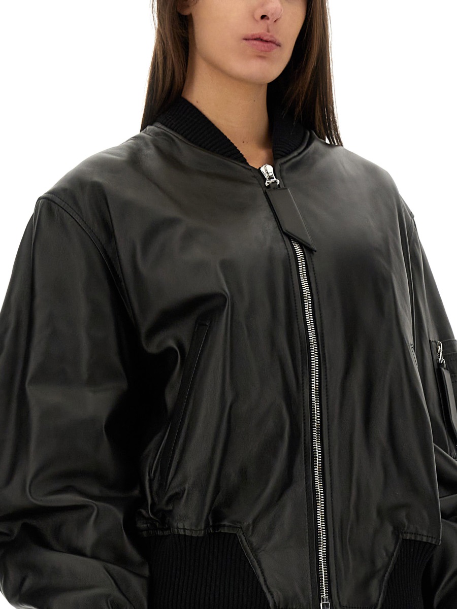 The Attico LEATHER BOMBER JACKET Zwart