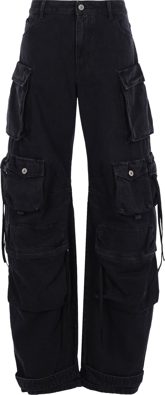 The Attico Wide-Leg Cargo Jeans with Classic Waistband and Flap Pockets Zwart