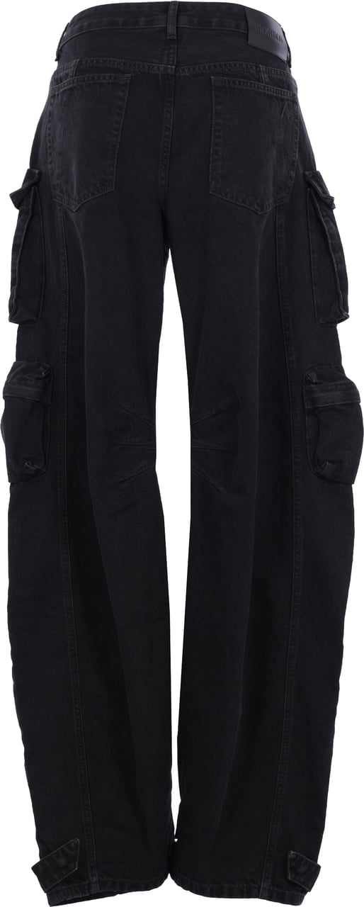The Attico Wide-Leg Cargo Jeans with Classic Waistband and Flap Pockets Zwart