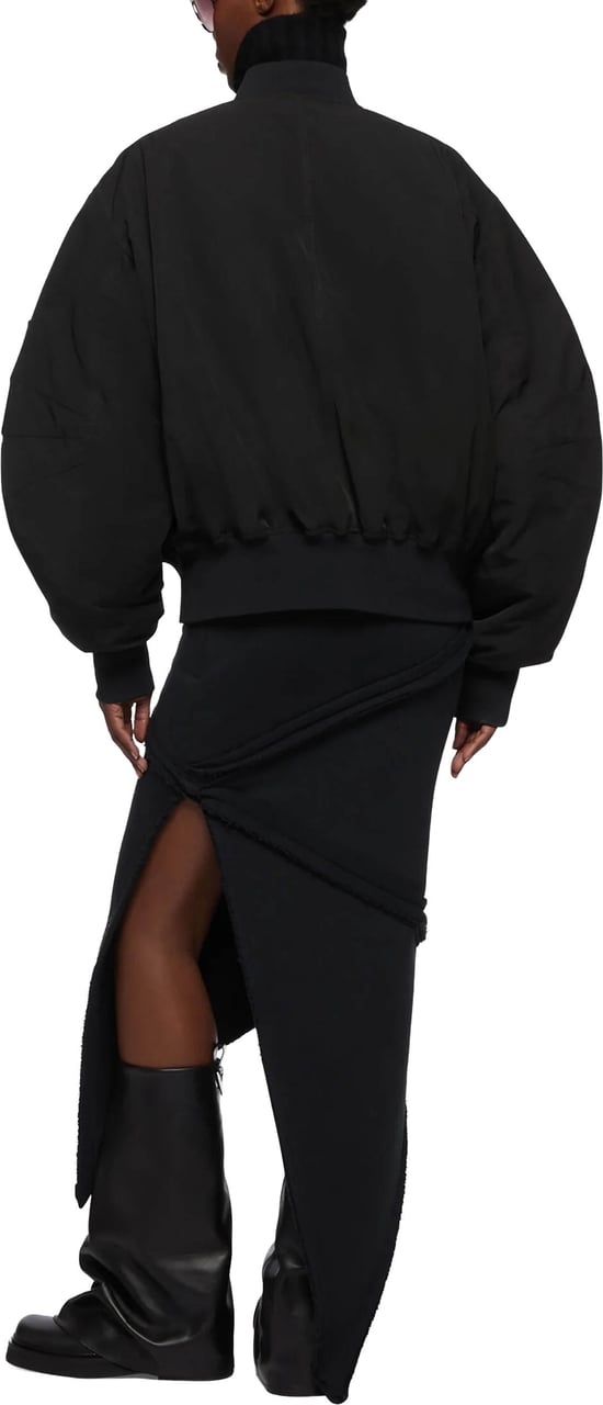 The Attico Black Bomber Cropped Balloon-Sleeve Jacket Zwart