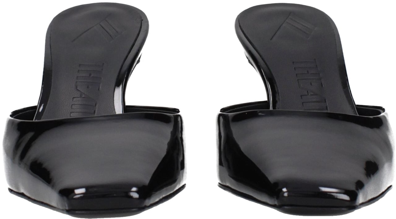 The Attico Black Leather Flat Sandals Zwart