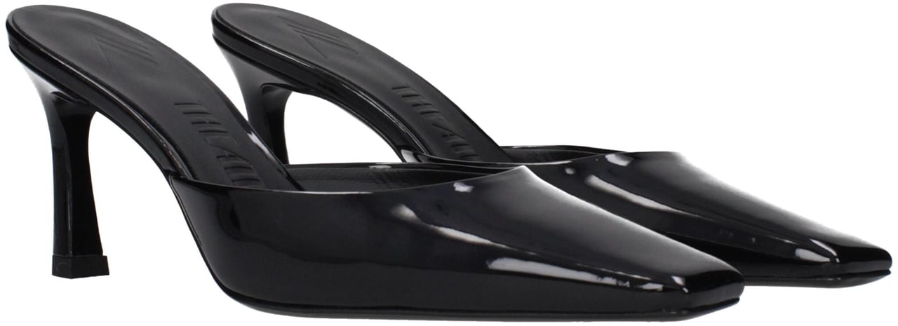 The Attico Black Leather Flat Sandals Zwart