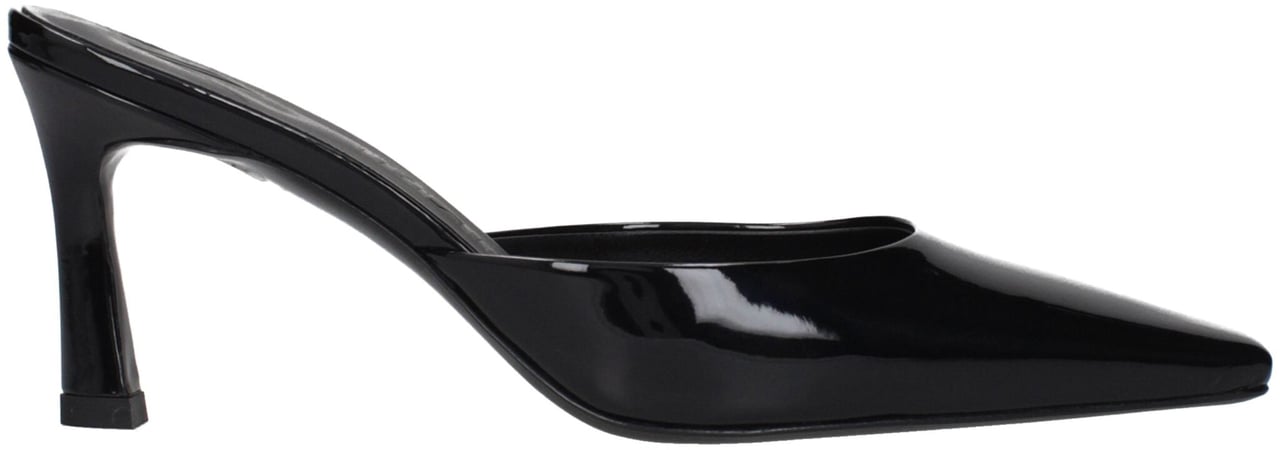 The Attico Black Leather Flat Sandals Zwart