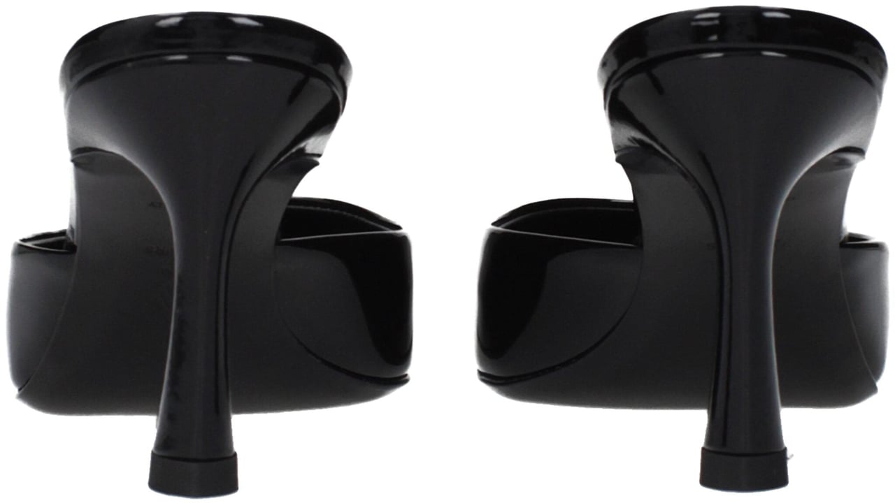The Attico Black Leather Flat Sandals Zwart