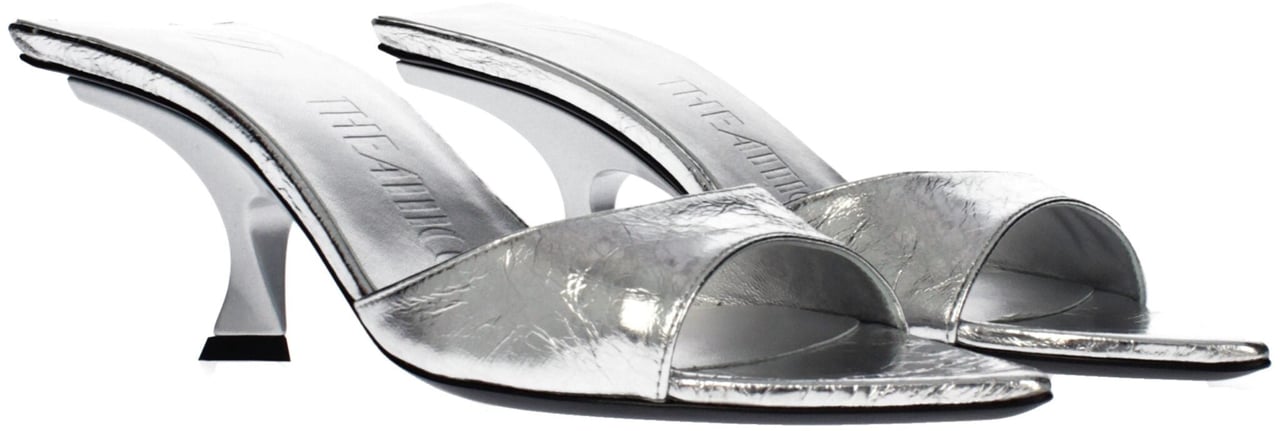 The Attico Gray Leather Flat Sandals Grijs