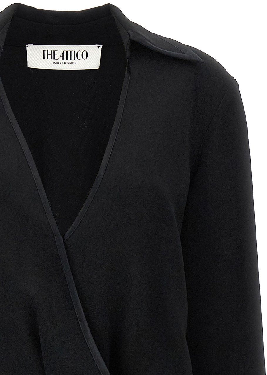 The Attico Black Marabou Midi Dress Zwart