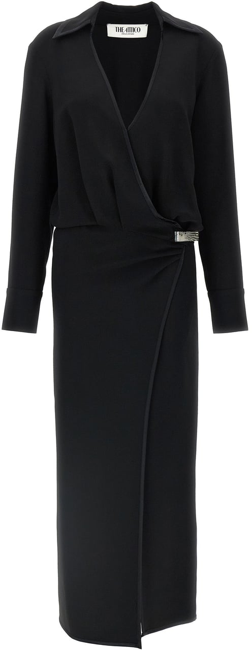 The Attico Black Marabou Midi Dress Zwart