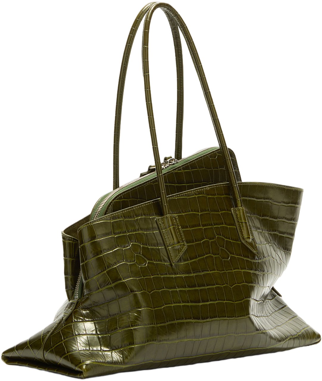 The Attico Deep Olive Green Crocodile-Embossed Tote Bag Groen
