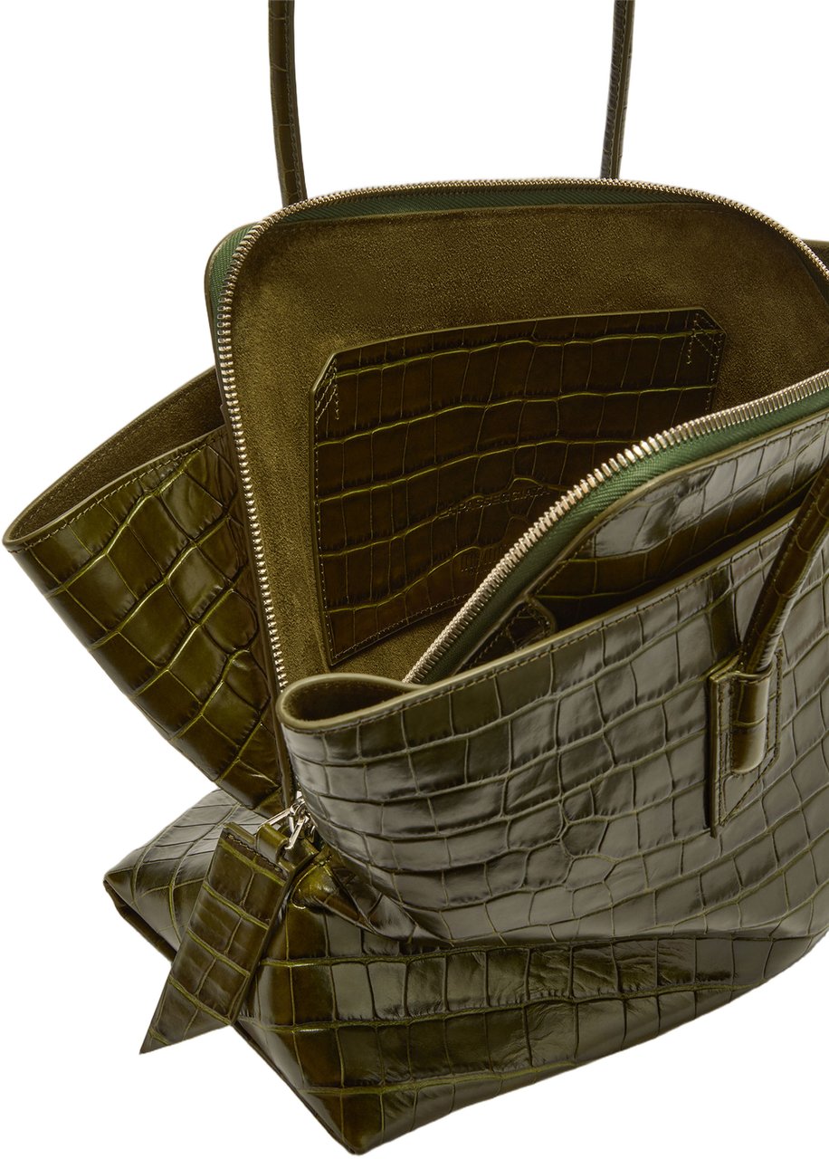 The Attico Deep Olive Green Crocodile-Embossed Tote Bag Groen