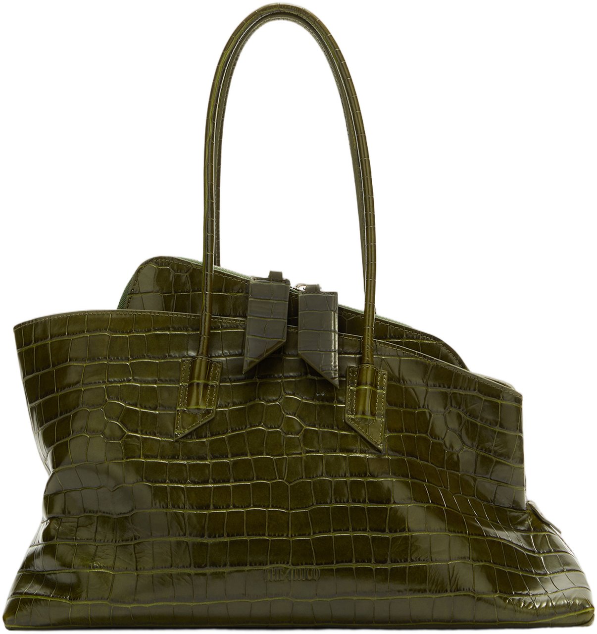 The Attico Deep Olive Green Crocodile-Embossed Tote Bag Groen