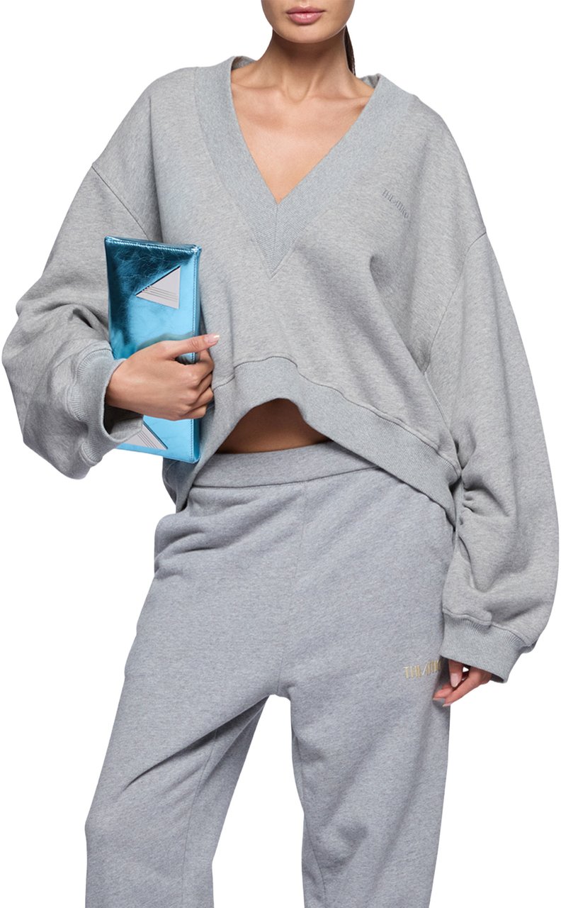 The Attico Cropped Sweater With Balloon Sleeves Grijs