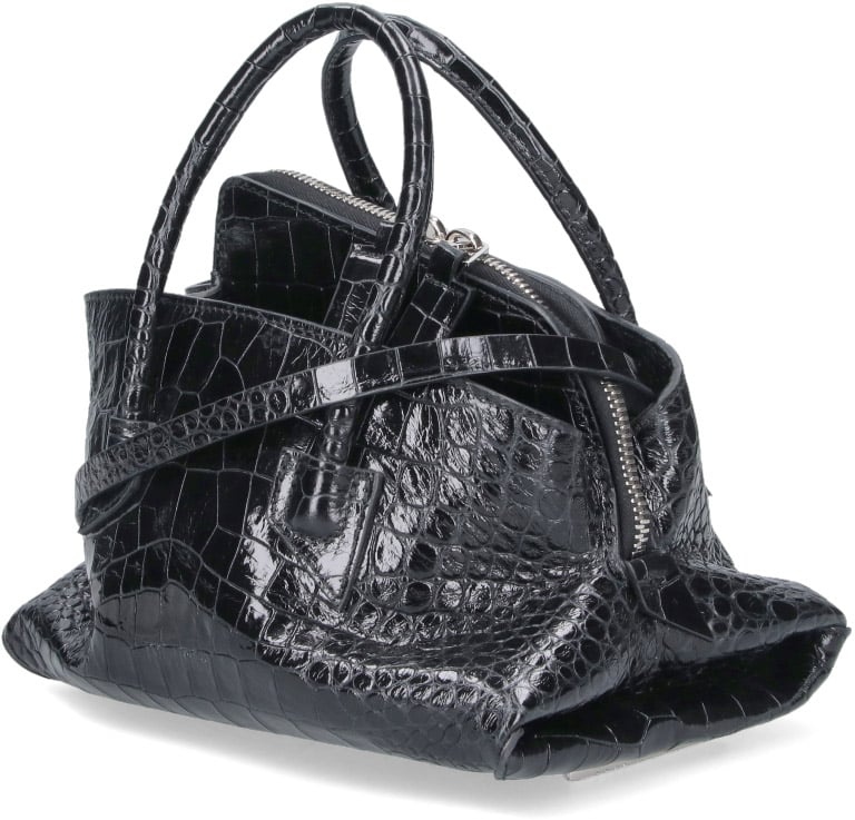 The Attico Brown La Passeggiata Crocodile Leather Bag Zwart