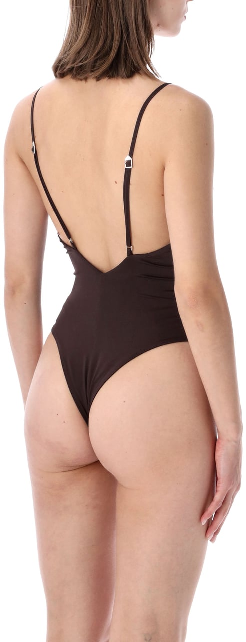 The Attico Front Zip Swimsuit Dark Brown Bruin