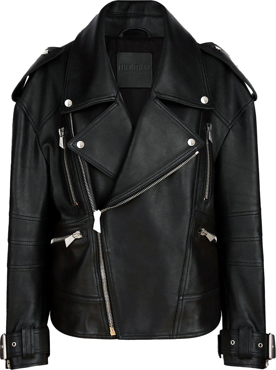 The Attico LEATHER BIKER JACKET Zwart
