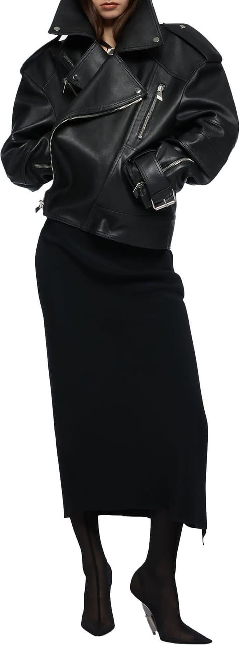 The Attico LEATHER BIKER JACKET Zwart