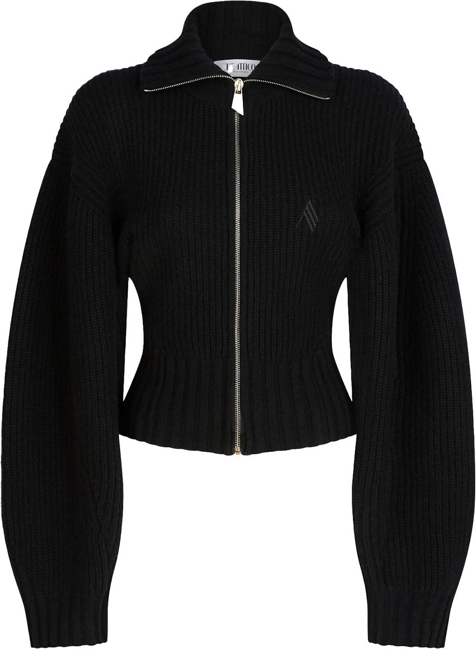 The Attico RIBBED WOOL CASHMERE ZIP THROUGH KNIT Zwart
