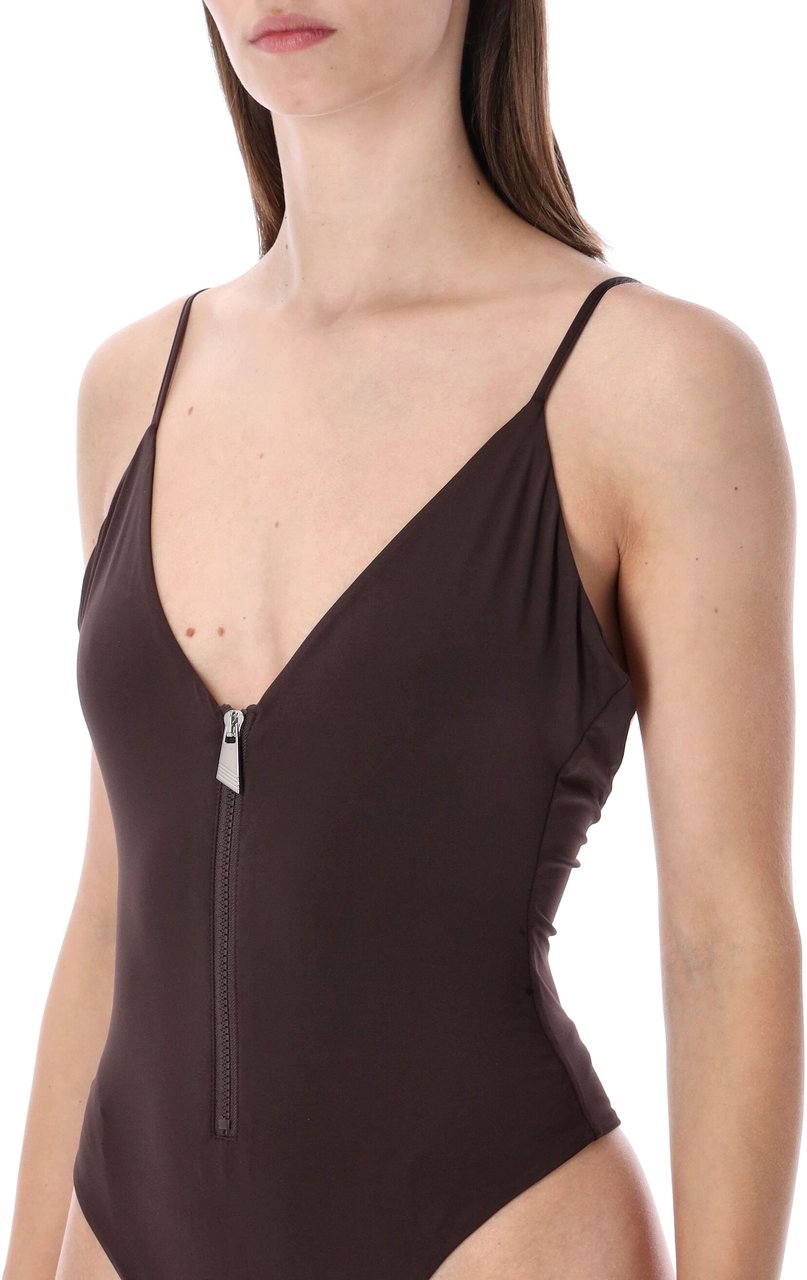 The Attico Front Zip Swimsuit Dark Brown Bruin