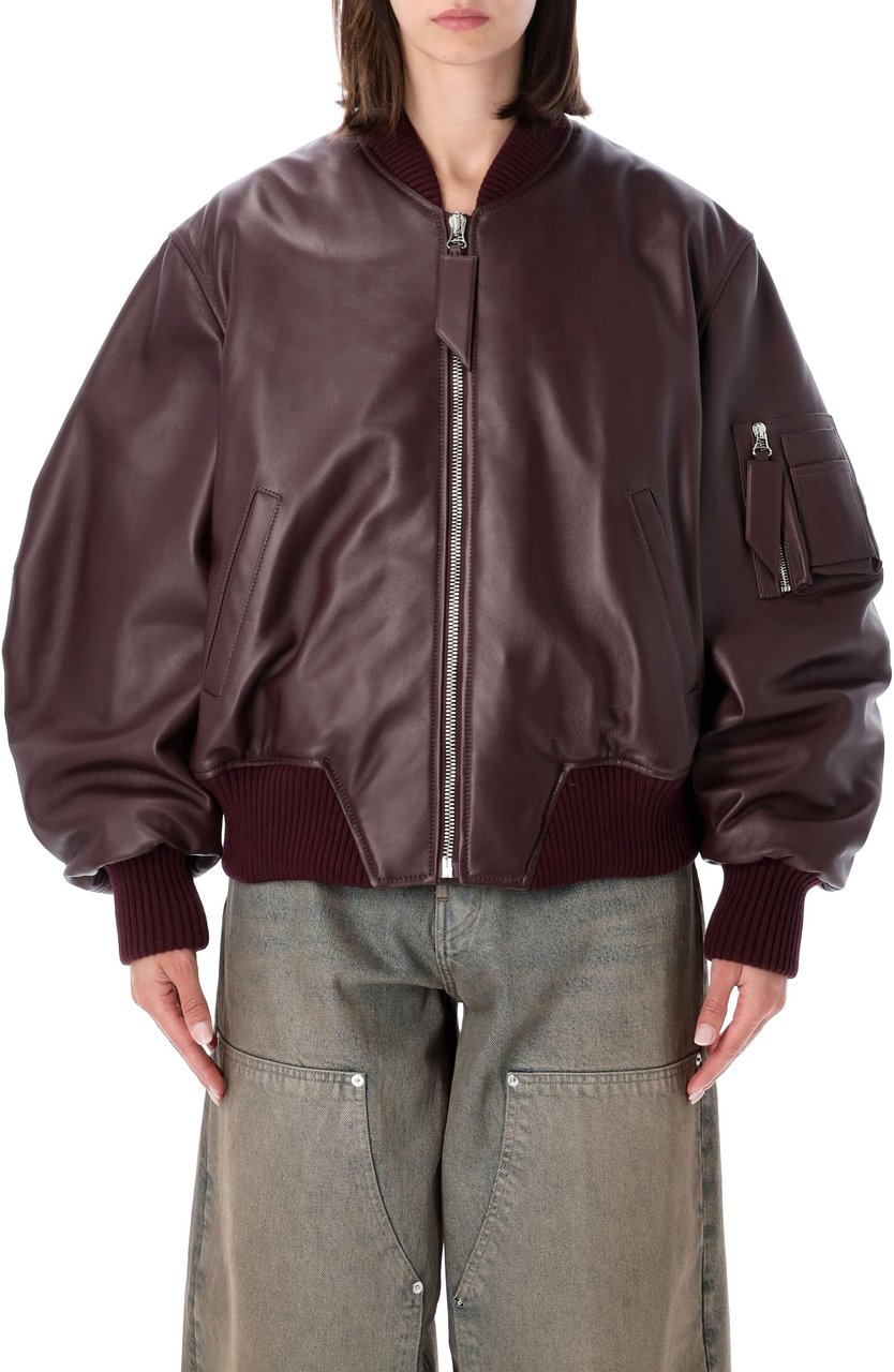The Attico Anja Leather Bomber Wine Maroon