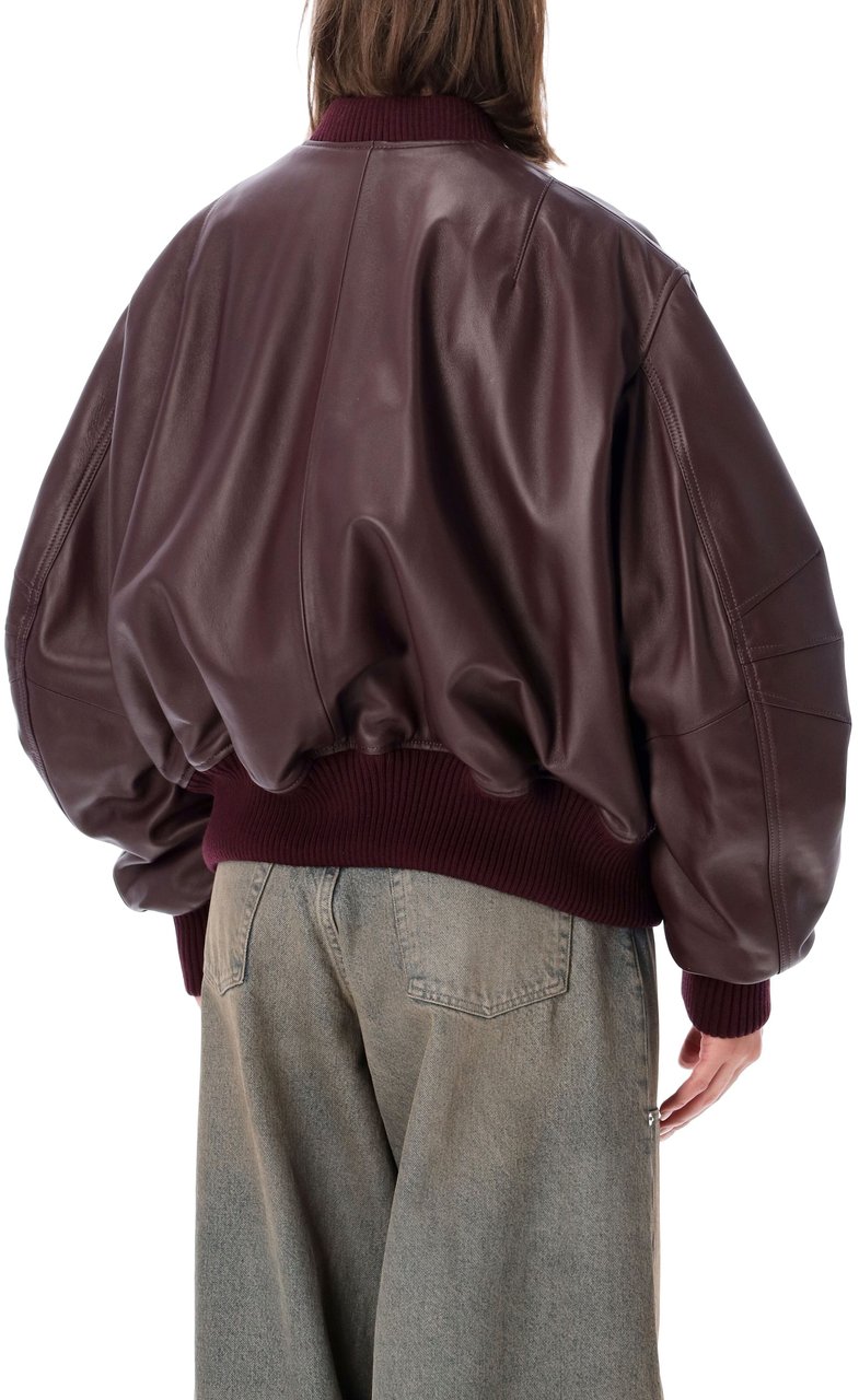 The Attico Anja Leather Bomber Wine Maroon