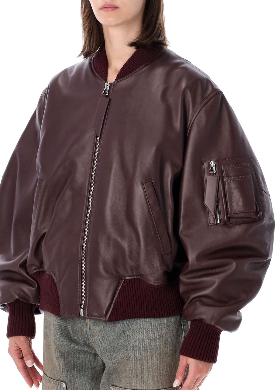 The Attico Anja Leather Bomber Wine Maroon