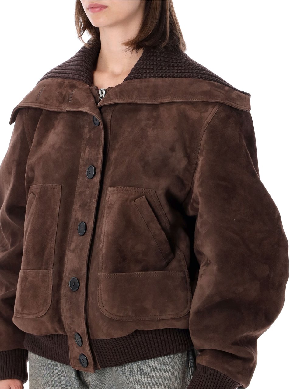 The Attico Bomber Suede Dark Brown Bruin