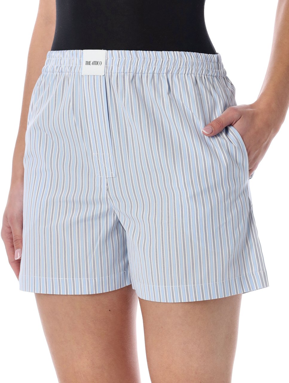 The Attico Short Popeline Striped Light Blue White Stripes Lichtblauw