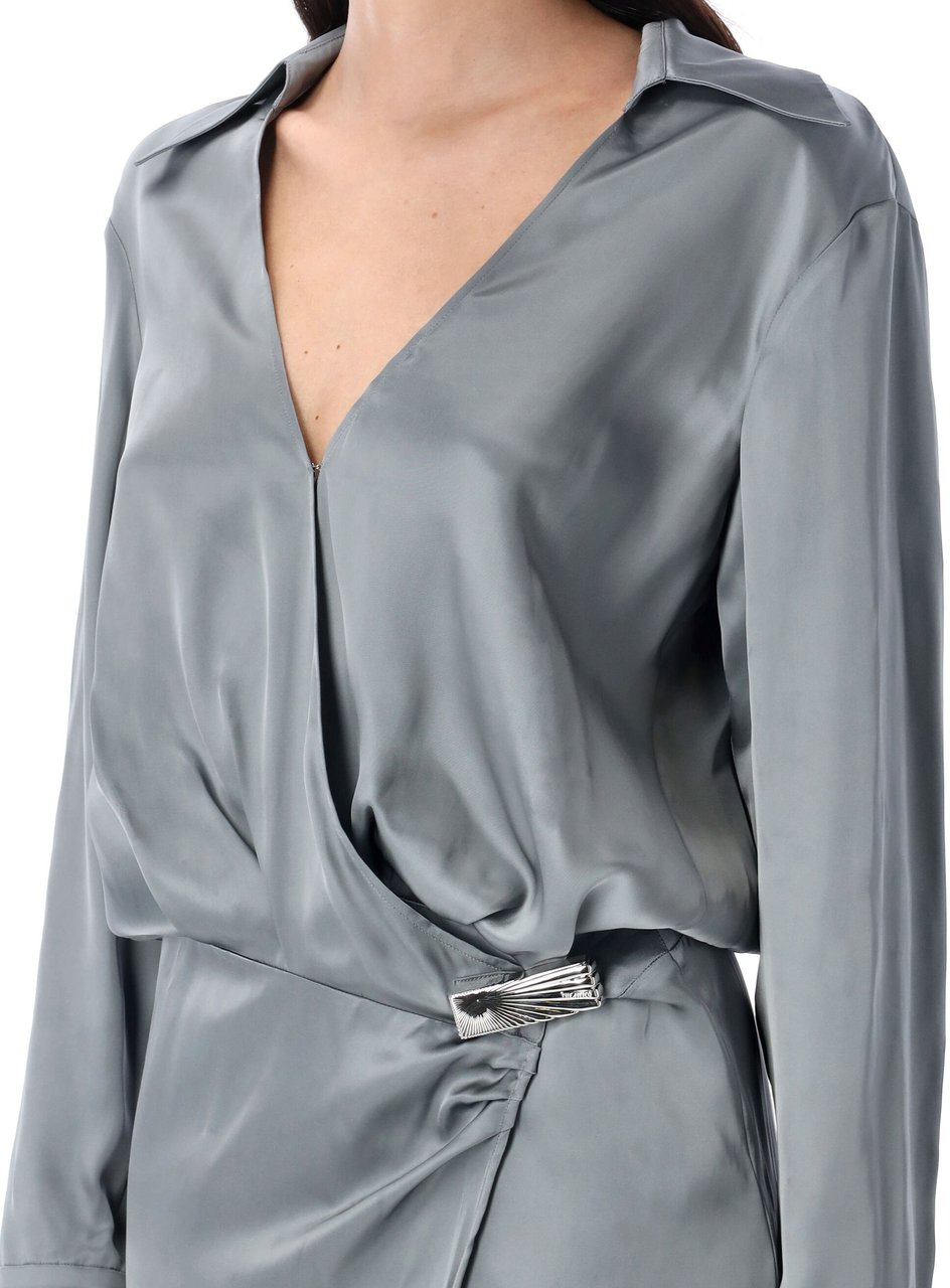 The Attico Long Chemisier Dress Grey Blue Blauw