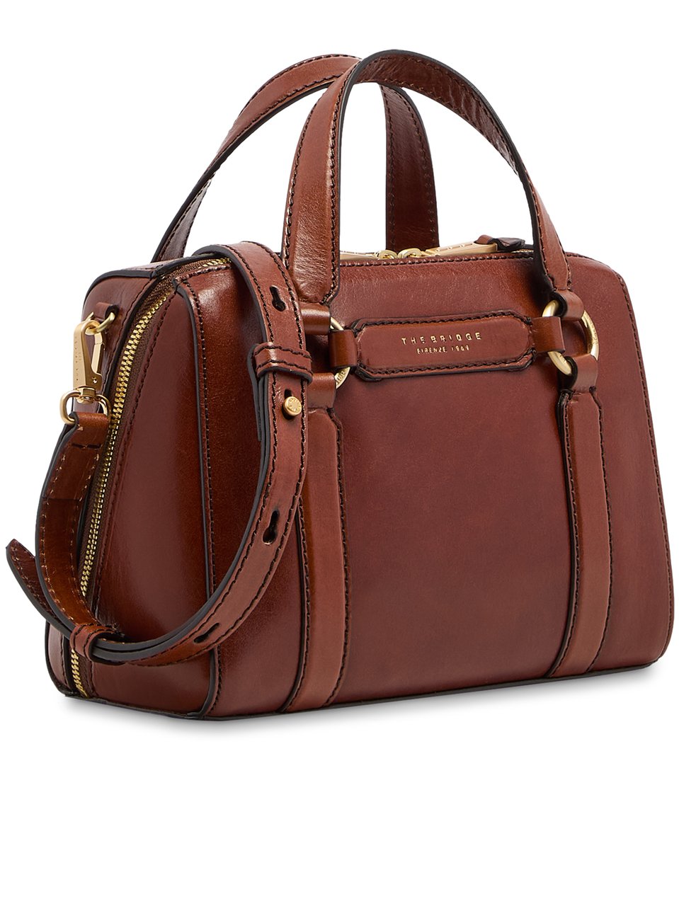 The Bridge Structured Brown Leather Handbag With Gold-Tone Hardware Zwart