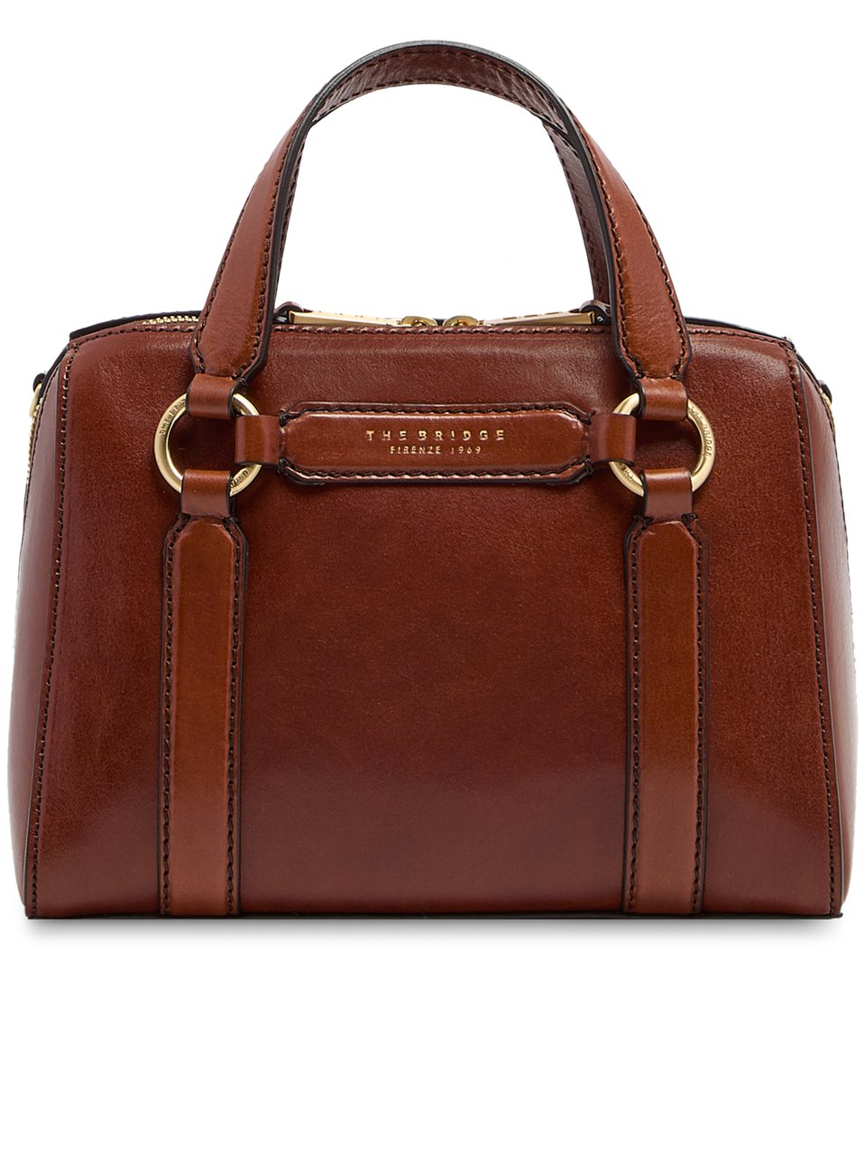 The Bridge Structured Brown Leather Handbag With Gold-Tone Hardware Zwart