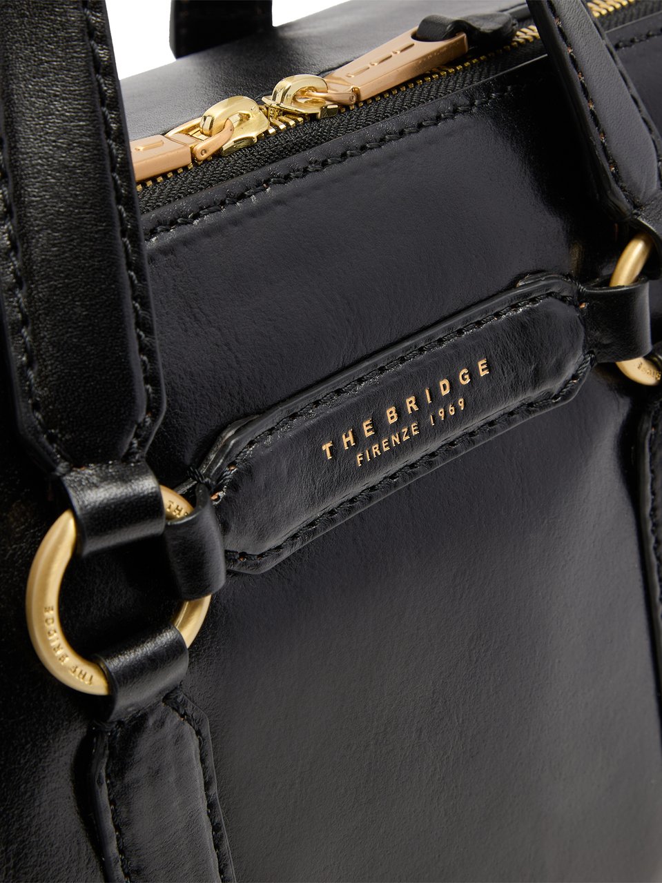 The Bridge Black Handbag W/Shoulder Glossy Leather Handbag Zwart