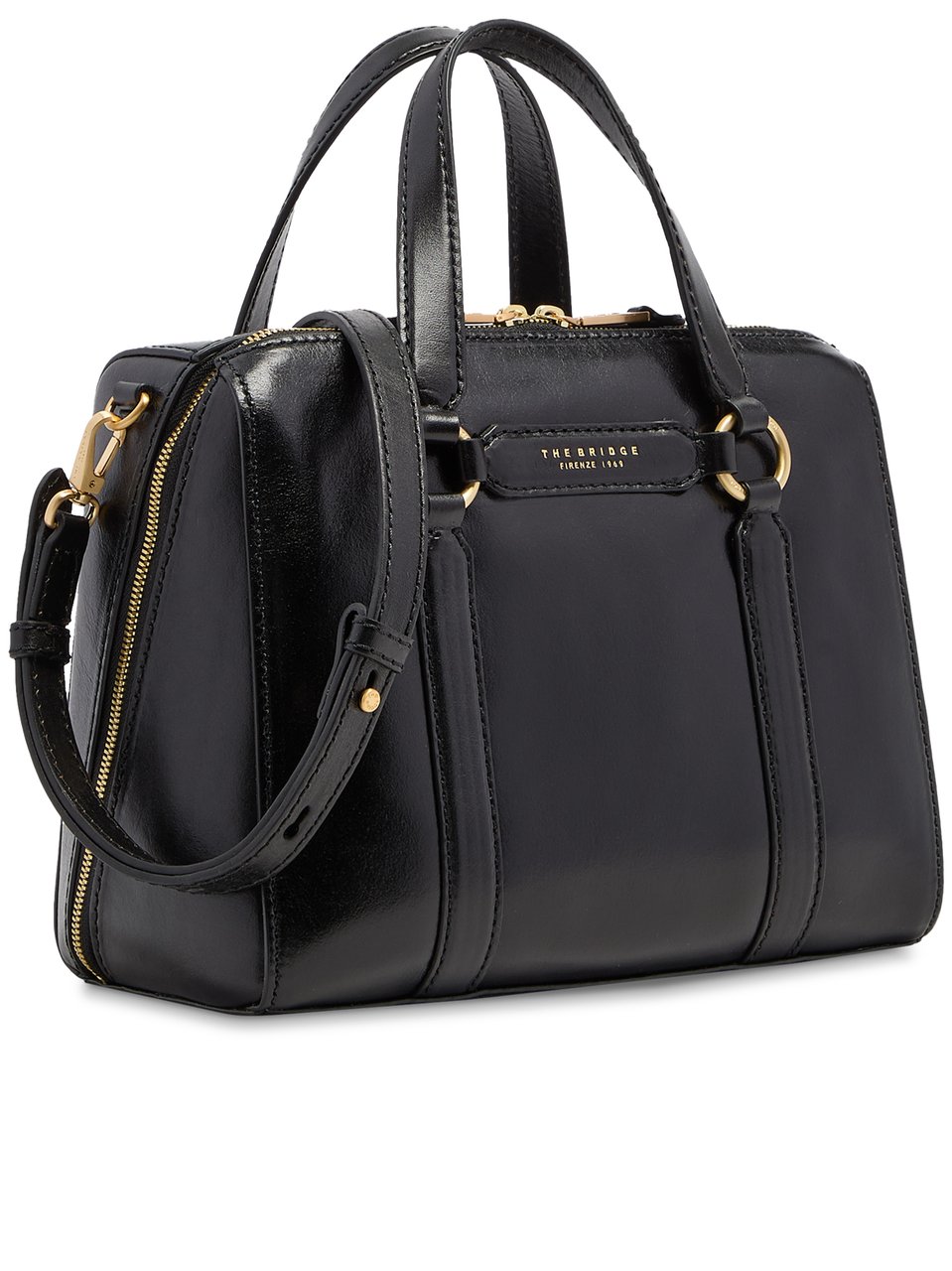 The Bridge Black Handbag W/Shoulder Glossy Leather Handbag Zwart
