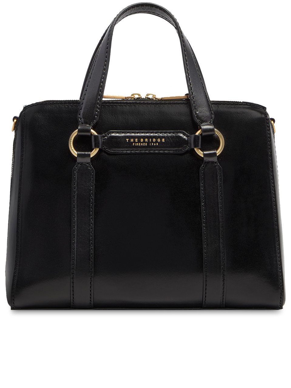 The Bridge Black Handbag W/Shoulder Glossy Leather Handbag Zwart