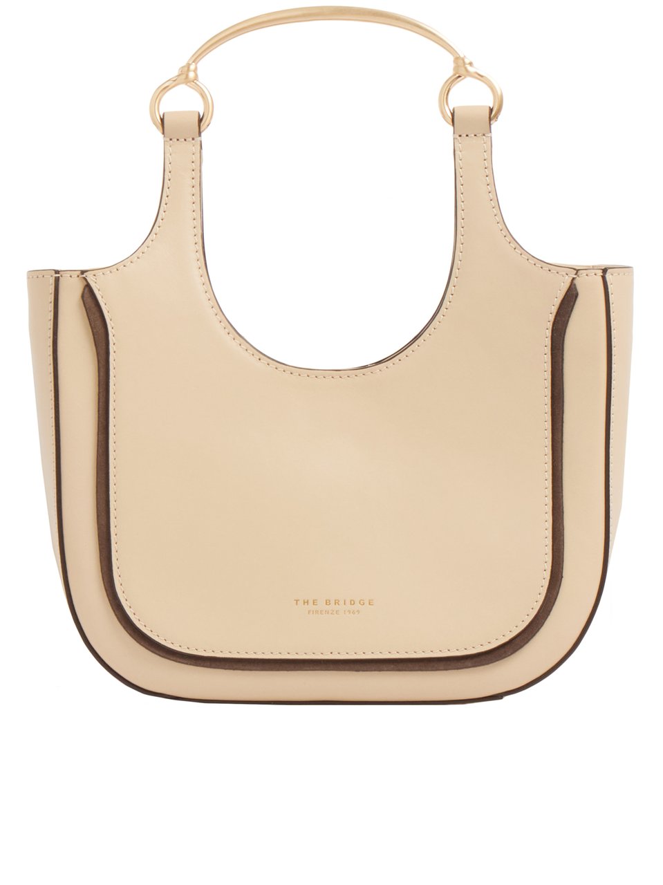 The Bridge Beige Baby Hobo Structured Leather Shoulder Bag Neutraal