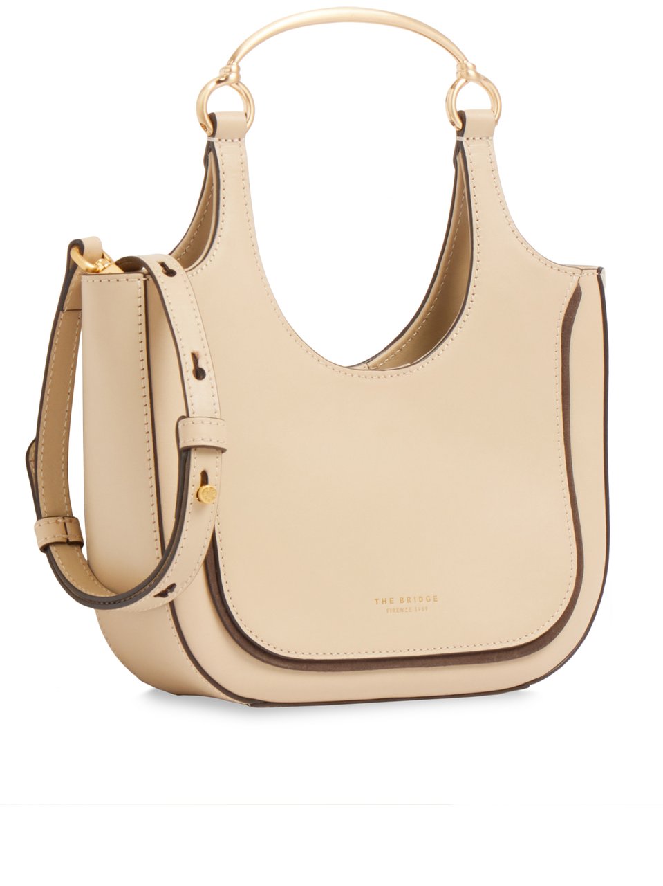 The Bridge Beige Baby Hobo Structured Leather Shoulder Bag Neutraal