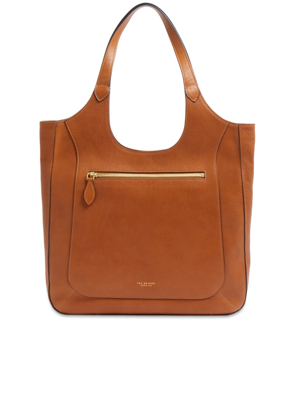 The Bridge Spacious Leather Tote Bag with Gold-tone Zipper Bruin