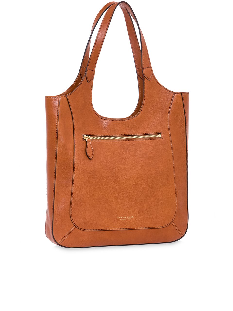 The Bridge Spacious Leather Tote Bag with Gold-tone Zipper Bruin