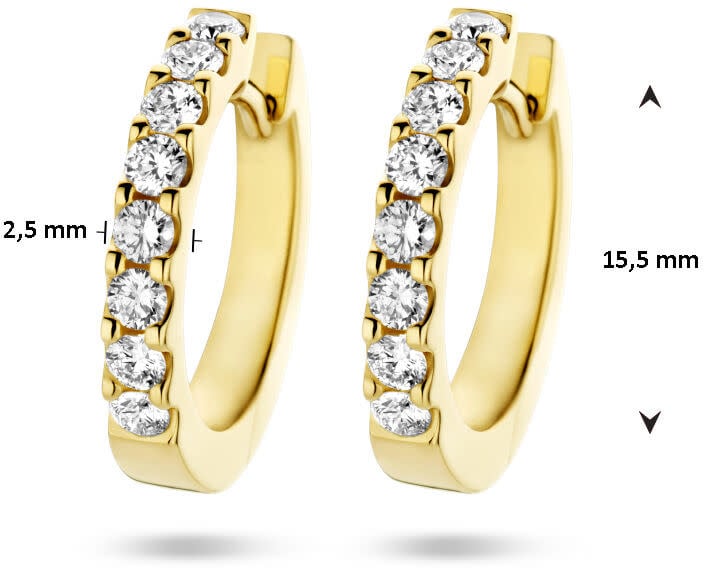 The House Of Blinckers THOB Oorbellen 40.27183 14k Geelgoud met 2x0.25ct H/SI Briljant geslepen Diamanten 2.5mm 15.5mm Goud