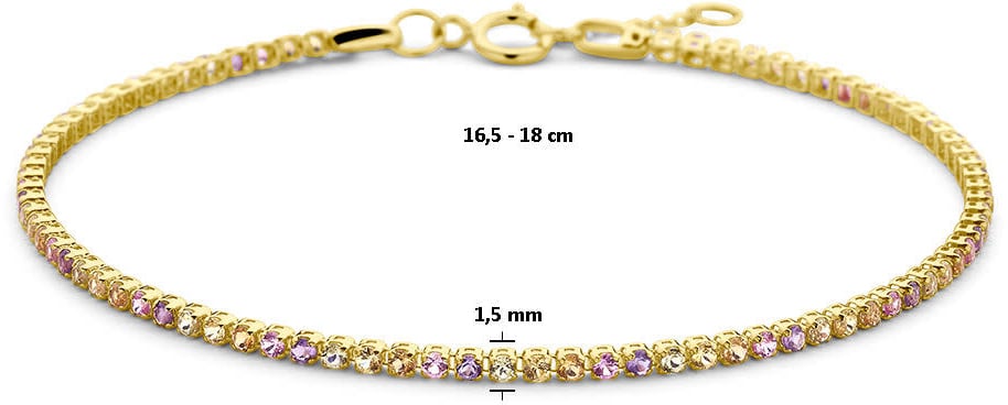The House Of Blinckers BJ Armband 40.29069 14k Geelgoud Tennis Armband met Natuurlijke Kleurstenen 1,5mm 16.5-18cm Goud