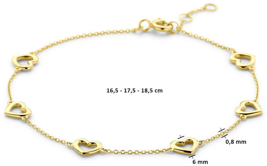 The House Of Blinckers THOB Armband 40.31022  6 Hartjes 14k Geelgoud 6,5mm 16,5-18,5cm Goud