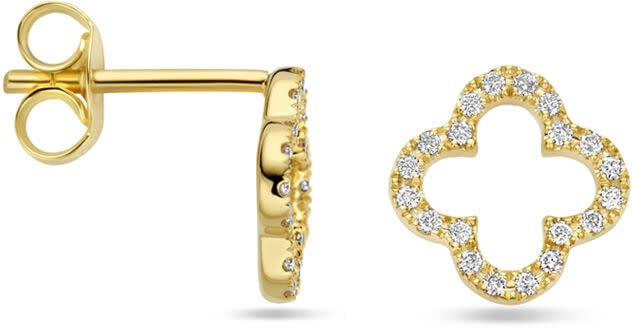 The House Of Blinckers THOB Oorbellen 40.31819 14k Geelgoud met 0,12crt H SI Briljant geslepen Diamant Klaver 9x9mm Goud