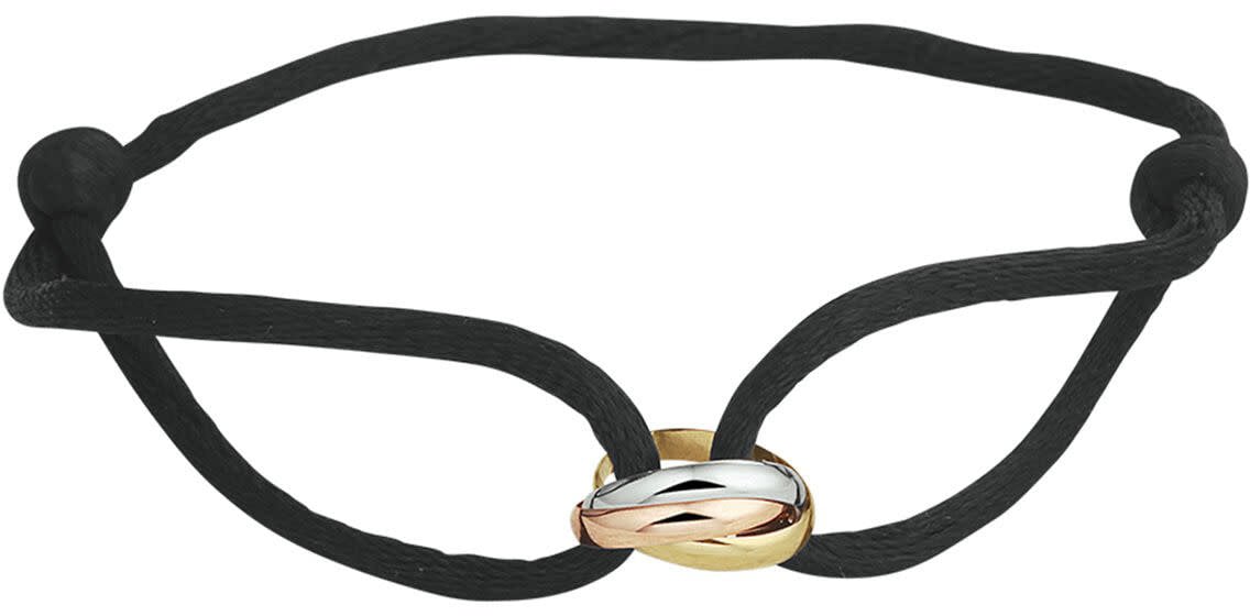The House Of Blinckers THOB Armband 47.00154 14k Tri-color Goud Trinity met Zwart Satijn 13 - 26cm Zwart