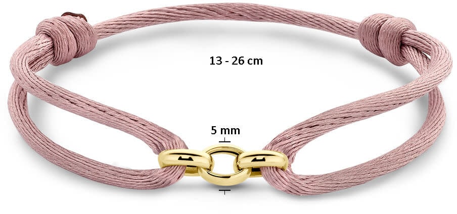The House Of Blinckers THOB Armband 47.00314 14k Geelgoud 3x Ring Jassaron Satijn Zacht Rose 13 -26cm Roze