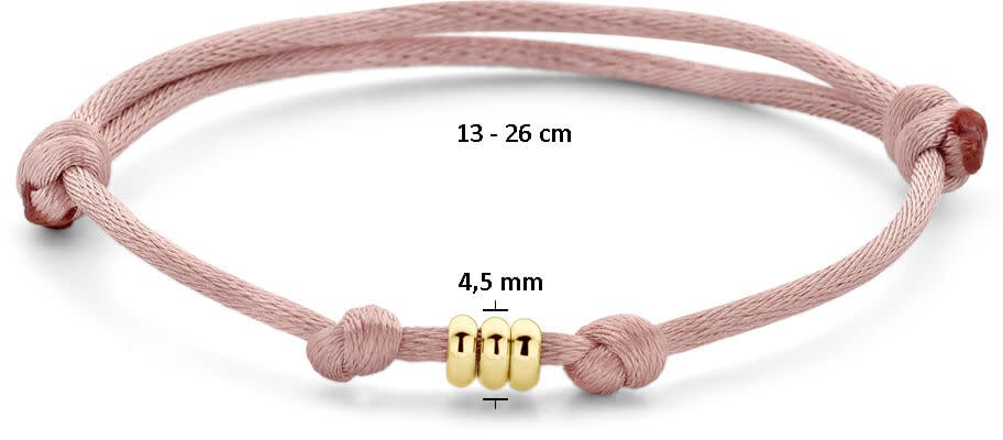 The House Of Blinckers THOB Armband 47.00318 14k Geelgoud 3x Ring Satijn Zacht Rose 13 -26cm Roze